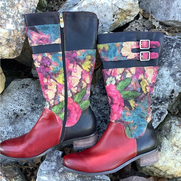Spring Step L ‘Artiste Barbie Boot Sz 41 (10) Red Multi - Picture 3 of 7
